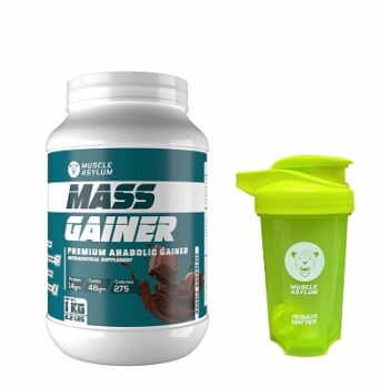 Muscle Asylum- Muscle Mass Anabolic Gainer- 14g Protein, 48g carbs, 275g Calories High Calorie Mass Gainer Weight Gainer Powder Chocolate (2.2lb, 14 Servings)