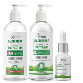 CGG Cosmetics Niacinamide Serum in Body Lotion 200ml, Body Wash 200ml & FREE10ml Niacinamide Serum-Combo, For Improve skin texture,Minimizes acne scars