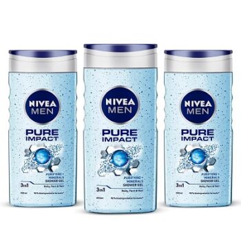 Nivea Pure Impact Shower Gel for Men, 250ml (Pack of 3)