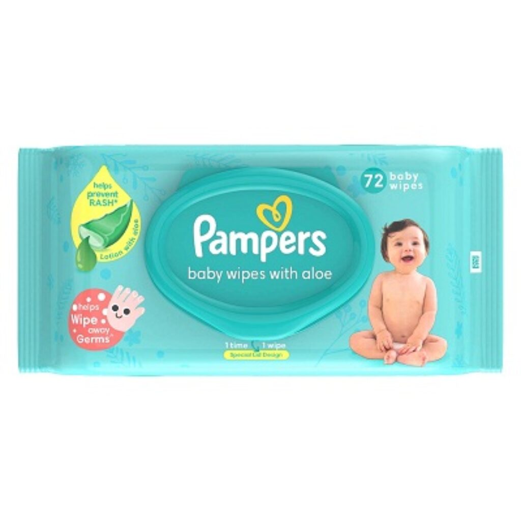 Pampers Baby Aloe Wipes with Lid, 72 Wipes