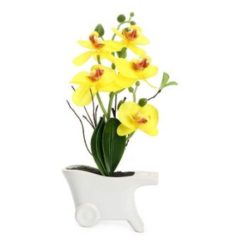 @home by Nilkamal Cart Orchid Potted Plant (Yellow)