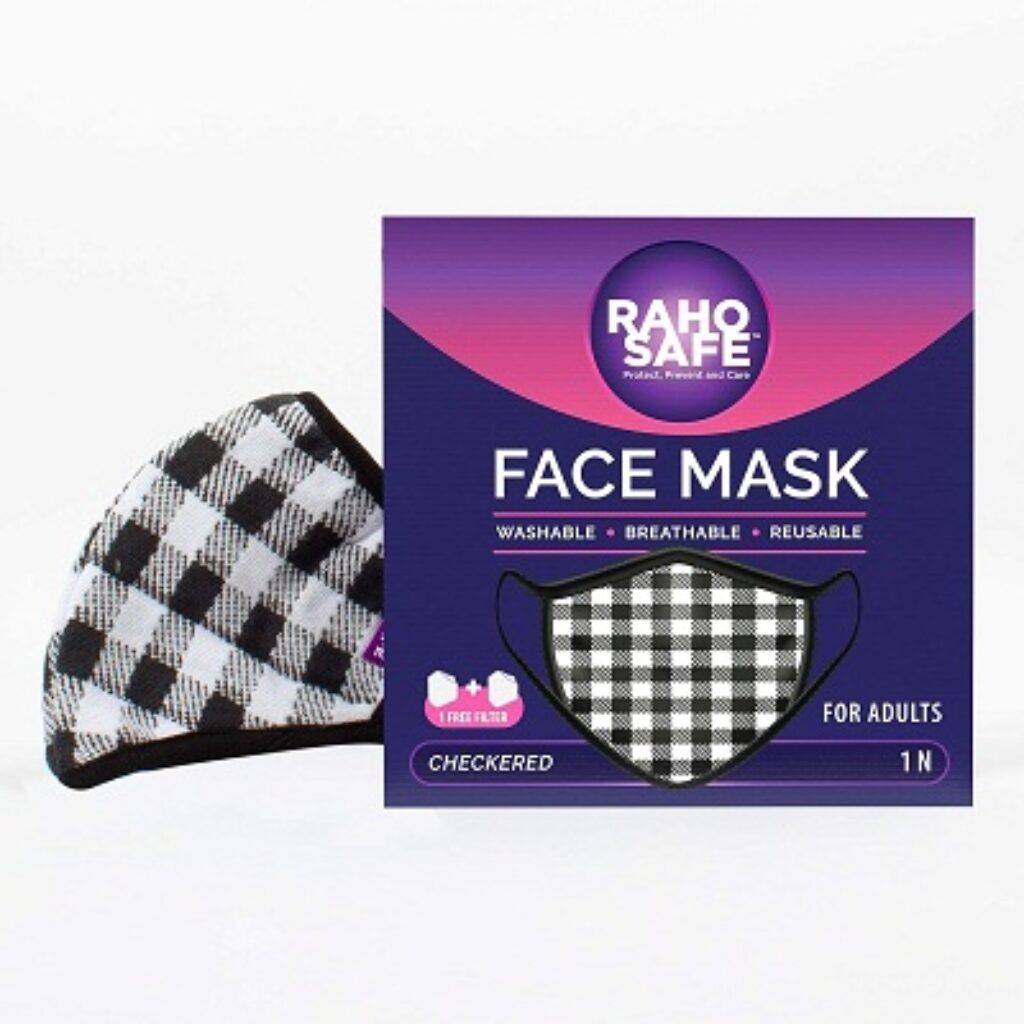 Raho Safe Dust Mask, Washable, Reusable, Breathable For Adults 1N (Checkered Face Mask)