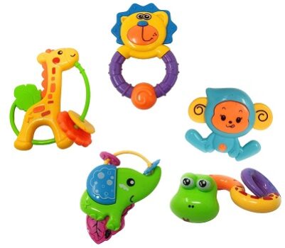 Akrobo 5 PCS Lovely Colourful Rattle Toys for Toddler Based on Theme of Jungle Animals. for Baby/Toddler/Infant/Child Pack of 5