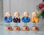 Resin Chinese Kunfu Monks Statue, 9.5 x 4.5 cm, Multicolor, 4 Pcs