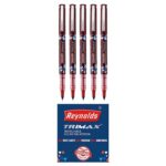 Reynolds TRIMAX RED - 5 COUNTI Lightweight Roller Pen With Comfortable Grip for Extra Smooth Writing I School and Office Stationery | 0.5mm Tip Size