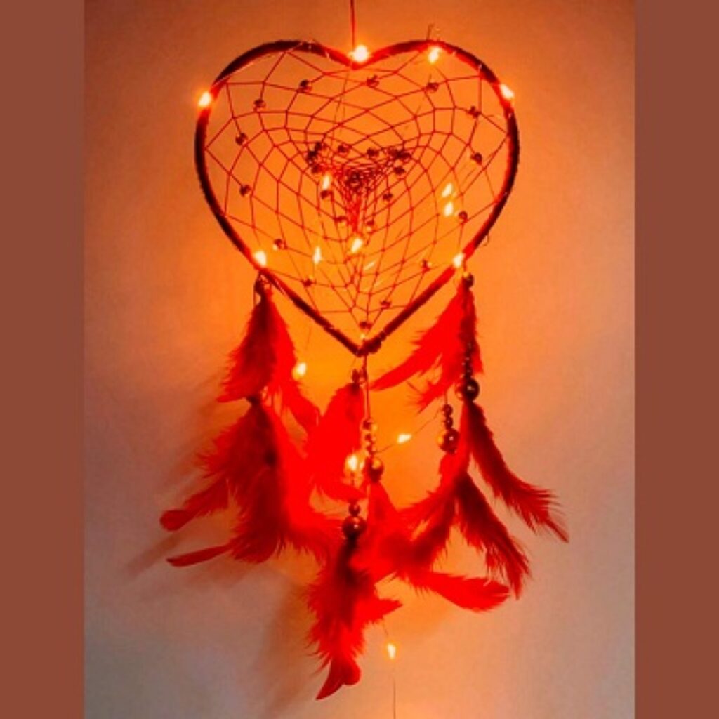 Rooh Dream Catcher Red Valentine with Pretty Lights Handmade Hangings for Positivity