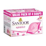 Santoor RoseGlo Soap with Rose Water & Honey, 125g (Pack of 4)