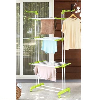 Amazon Brand - Solimo Steel Double Supported 3 Layer Cloth Drying Stand