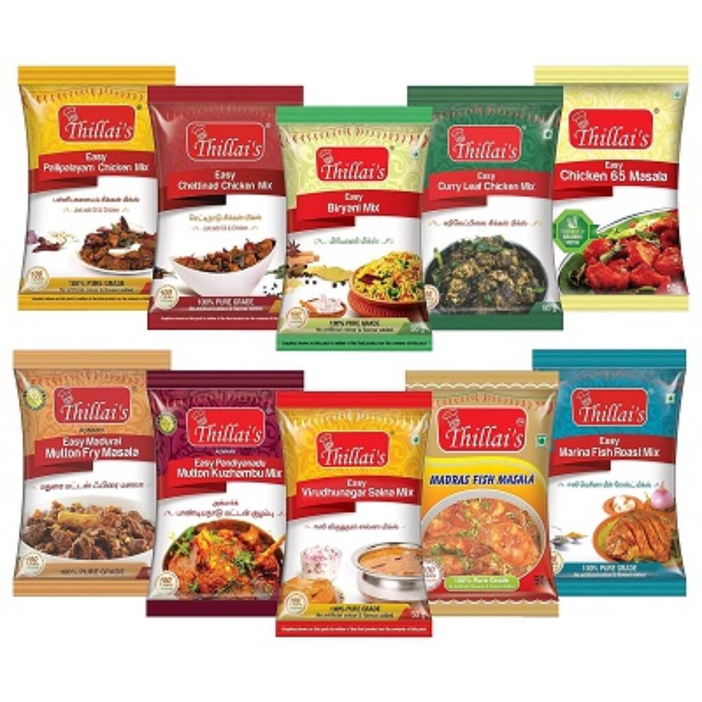 Thillai's Easy Non-Veg masalas Combo-Pack of 10 (50g) Each 1