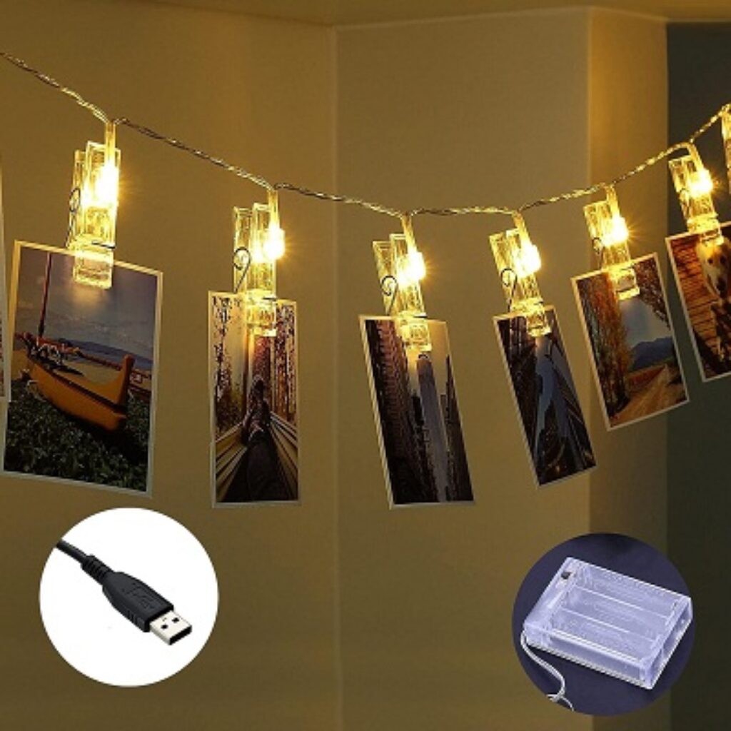 TIED RIBBONS Photo Clip String Lights (10 LED's) USB Powered and AA Battery Operated - Lights for Decoration for Home