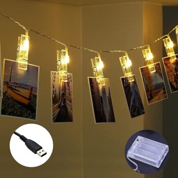 TIED RIBBONS Photo Clip String Lights (10 LED's) USB Powered and AA Battery Operated - Lights for Decoration for Home