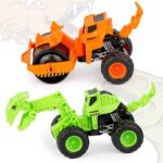 Zest 4 Toyz Friction Powered Toys for Kids Dinosaur Engineering Vehicle Animal Figure Playset Birthday Gift for Boys Girls Toddlers (Pack of 2) Multi Color