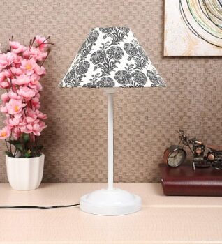 tu casa TC-100.-.Height-15.-.Filigree Design Print Shade.-.with Metal Base Table Lamp (B-22 - Brass Holder-Bulb NOT Included).-Bed Switch-Included, White, L...