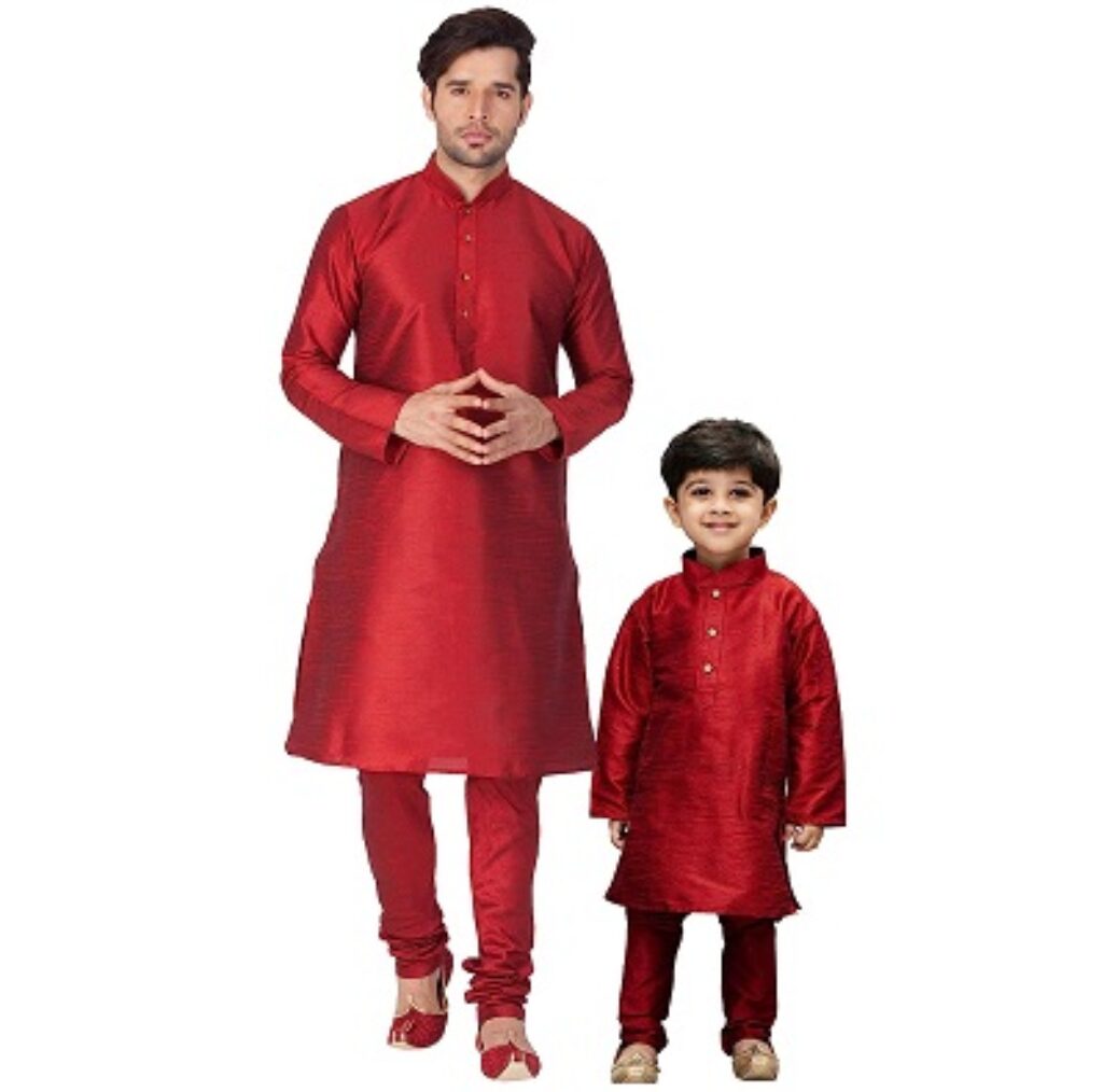 VASTRAMAY Boy's Cotton Silk Kurta Pyjama Set