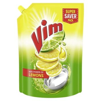 Vim Dishwash Liquid Gel Lemon Refill Pouch, 2 Ltr | Dishwash Gel Infused With The Power Of Lemons | Leaves No Residue