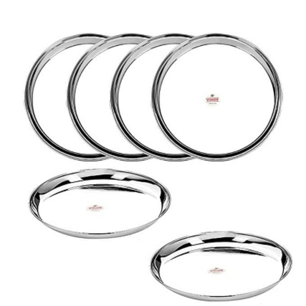 Vinod Stainless Steel Kanchan Bogi Plate, Lunch & Dinner Plate (Pack of 6, Dia 32 cm)