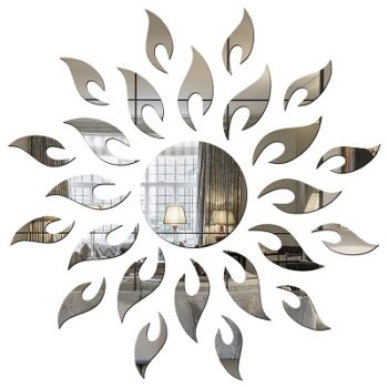 Wall1ders - 1.5 Feet Sun Silver 3D Acryic Mirror Wall Stickers for Living Room, Bedroom, Hall & Home Offices