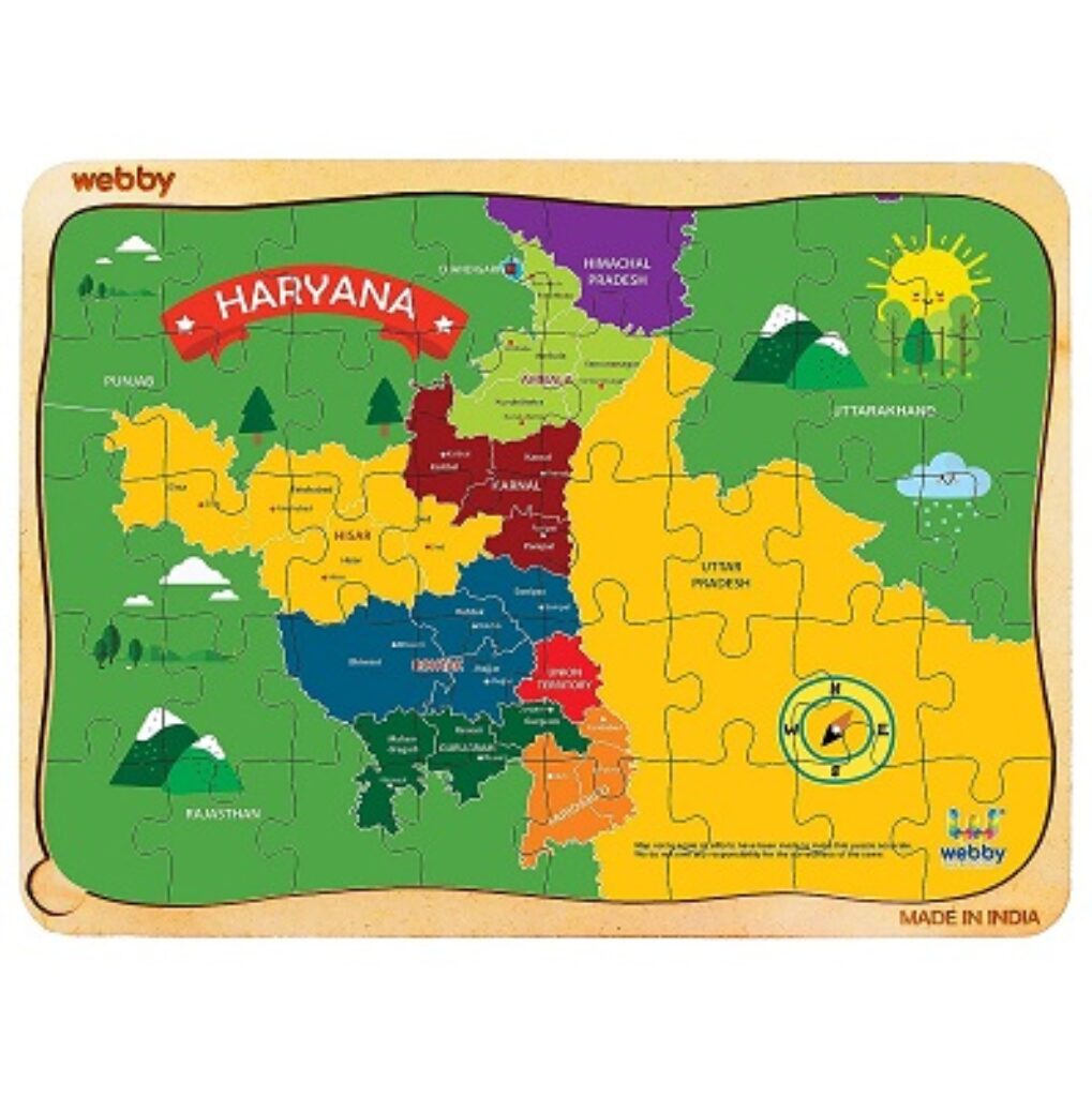 Webby Haryana Map Wooden Jigsaw Puzzle, 40Pcs