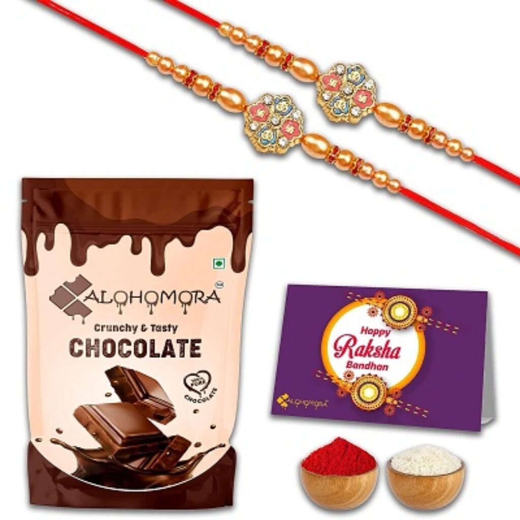 Alohomora Wooden Diamond Chips With Diamond Rakhi For Rakshabandhan