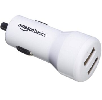 AmazonBasics 4.8 Amp/24W Dual USB Car Charger for Apple & Android Devices, White