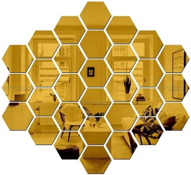 Bikri Kendra - Hexagon 30 Golden Decorative Mirror Stickers for Wall,