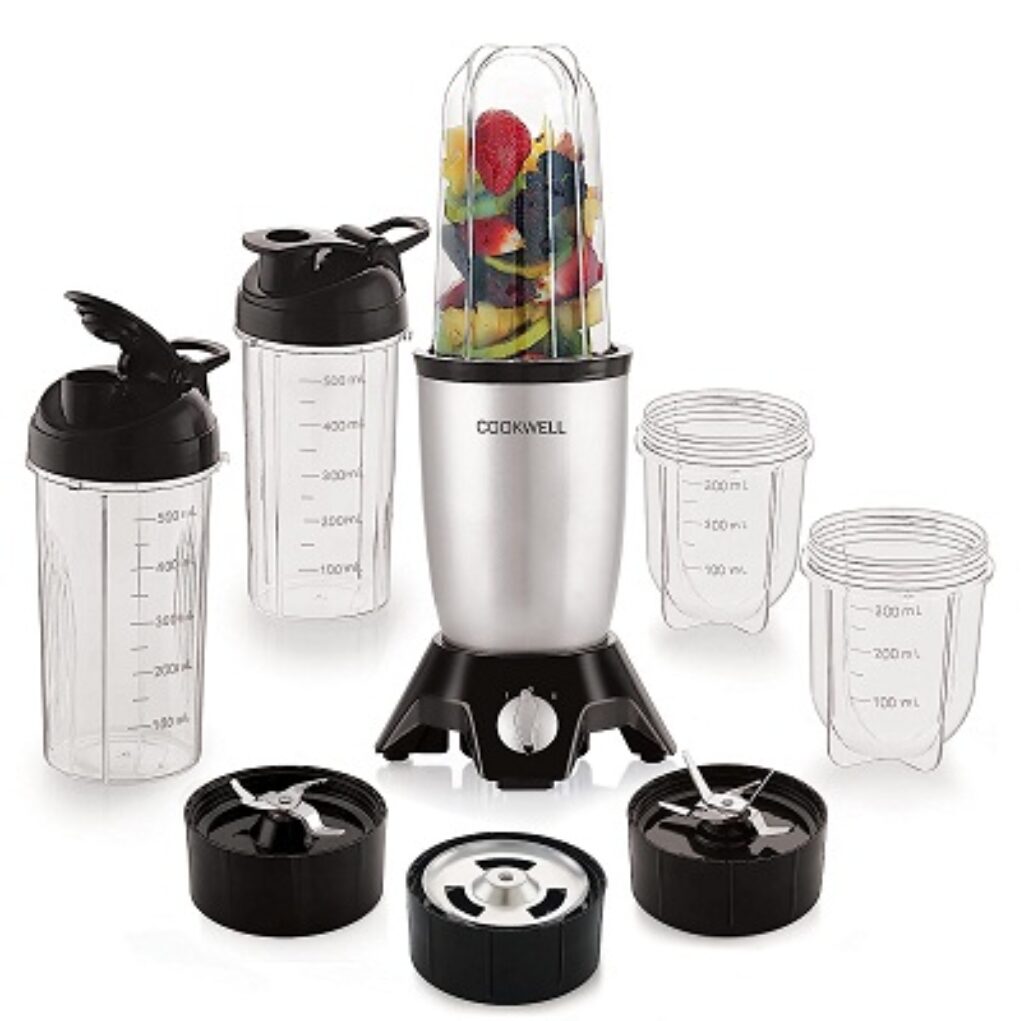 Cookwell Bullet Mixer Grinder (5 Jars, 3 Blades, Silver)