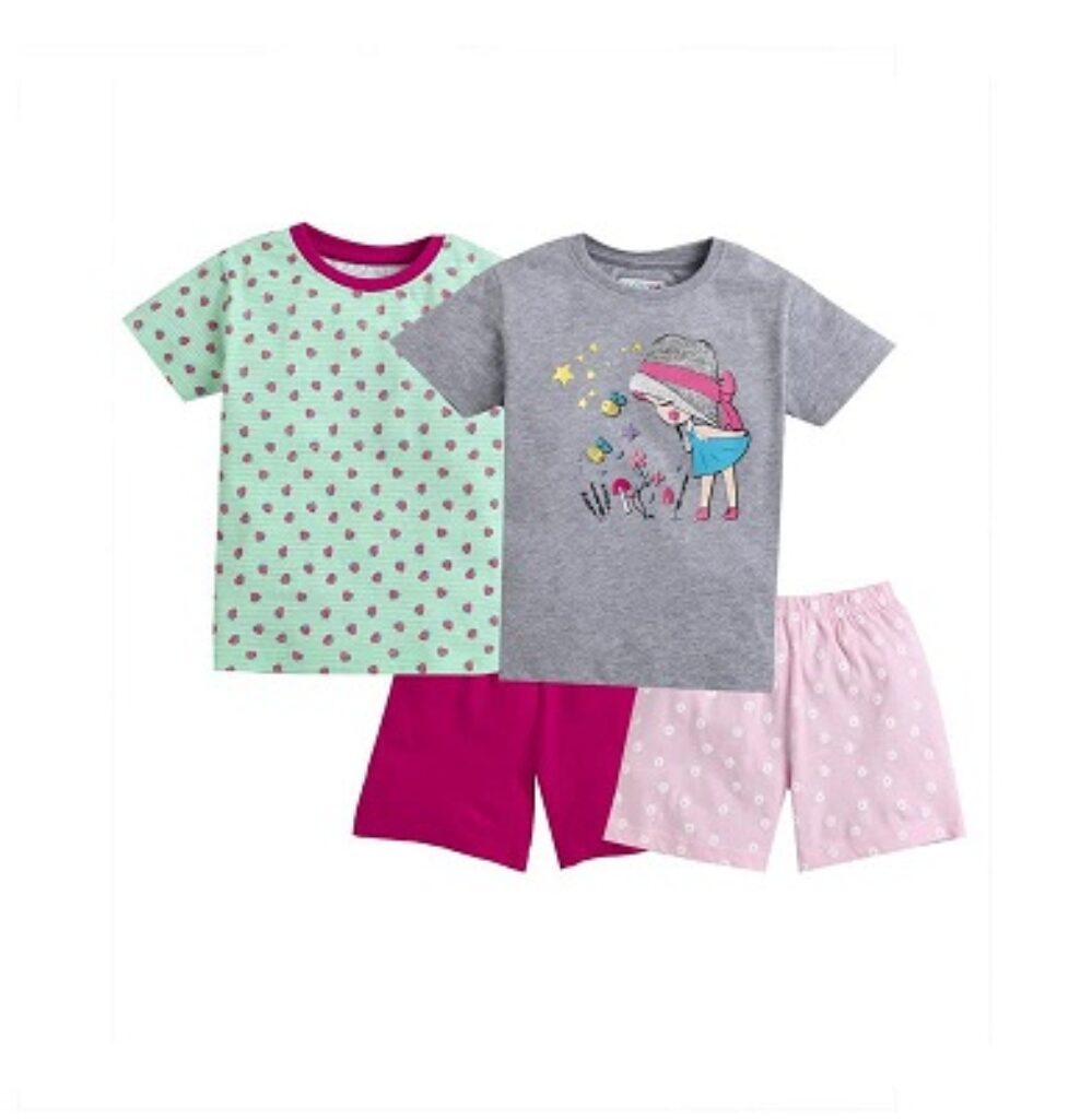 BUMZEE Half Sleeve Girls T-Shirt and Shorts Set Pack of 2