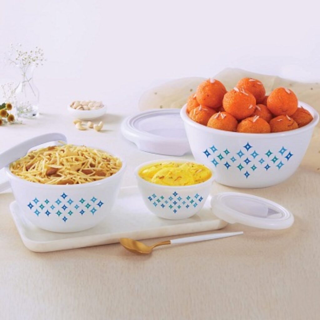 Cello Opalware Mixing Bowl Set with Premium Lid,