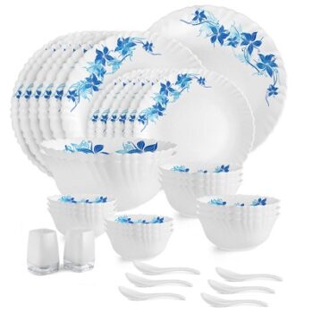 Cello Opalware Dazzle Series Blue Swirl Dinner Set, 35Pcs