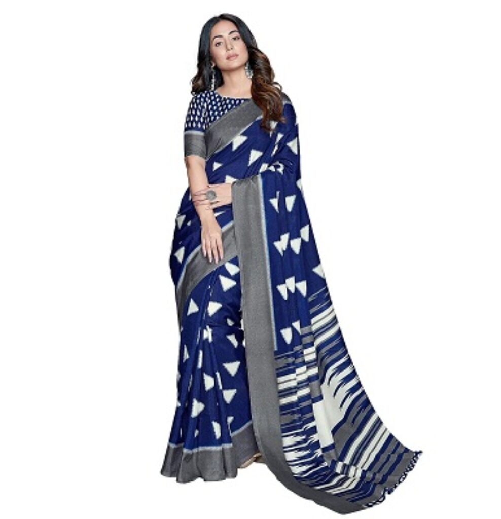 Satrani Women's Geometric Printed Poly Silk Saree with Blouse Piece