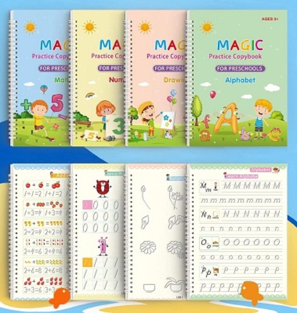 GLUN Reusable Magic Practice Notebook 4 Books Math