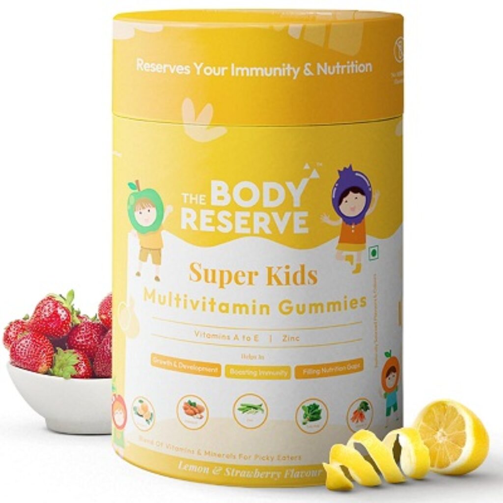 The Body Reserve's Super Kids Multivitamin Gummies Daily Essential Vitamins B C D E B12 & Zinc for Kids Growth