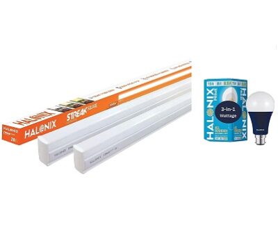 Halonix 20W Led batten tubelight (Pack of 2, cool day white) & All Rounder Base B22 15W,8W,0.5W Multi Wattage Led Bulb (Pack of 1, White & Yellow)...