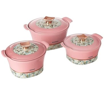 Amazon Brand - Solimo Insulated Inner Stainless Steel 3 pcs Casserole-Pink