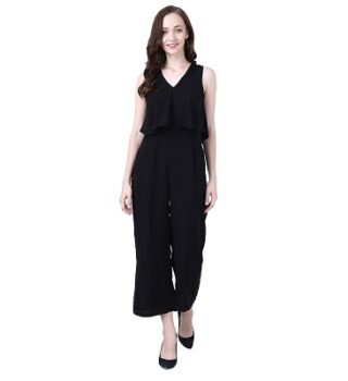 My Swag Women's Firozi Color V Neck A-Line Maxi Jumpsuits with Pocket