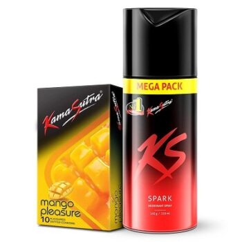 KamaSutra Spark Deodorant Mega Pack 220 ml and Mango Flavoured Condoms 10 Count