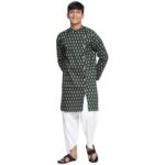 Li'l Tomatoes Boys Round Neck Cotton Regulr Fit Kurta Sets Green