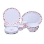 Larah by Borosil - Moon Series, Gardenia 21 Pieces Opalware Dinner Set, White