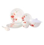 Larah by BOROSIL Red Carnation Opalware Glass Dinner Set