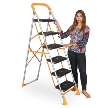 Parasnath Orange Diamond Folding Alloy Steel Ladder with Wide Steps