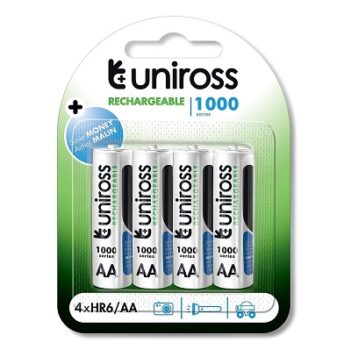 Uniross 1000 Ni-MH AA BP4 Rechargeable Batteries (Pack of 4)