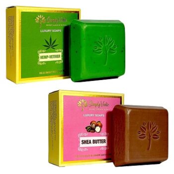 Simply Vedic Pack of 2 Soap Bar Collection of Hemp-Vetiver and SheaButter Soaps for Body