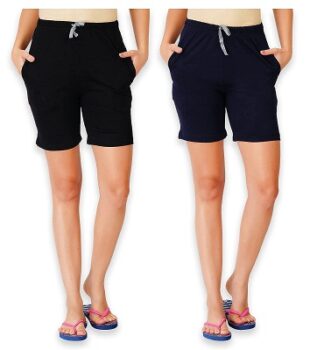 SOUTH SAILOR Women Regular Shorts –Pack of 2(Black&Melange)