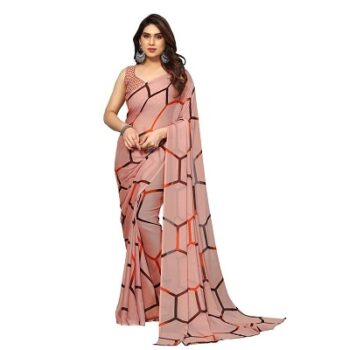 SIRIL Women's Floral Print Geoegette Saree with Unstitched Blouse Piece