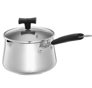 Amazon Brand - Solimo Stainless Steel T Pan with Glass Lid & Induction Base, 1.5 Litre