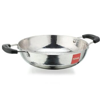 Tosaa Stainless Steel Matahr Kadai with Handle Size 12,25 cm, Silver