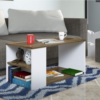 Klaxon Senin Engineered Wood Coffee Table/Centre Table, Tea Table (Rustic & White)