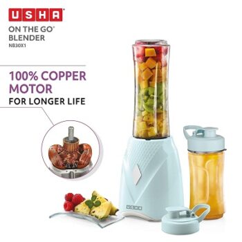 USHA On The Go Blender NB30X1 350 W, 2 Jars (600 mL & 330 mL) with Easy To Carry Bottles, 2 years warranty