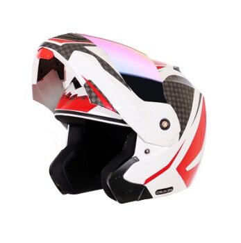Vega Crux Dx Checks Flip-Up Full Face Helmet White Red, Size: L(59-60 cm)