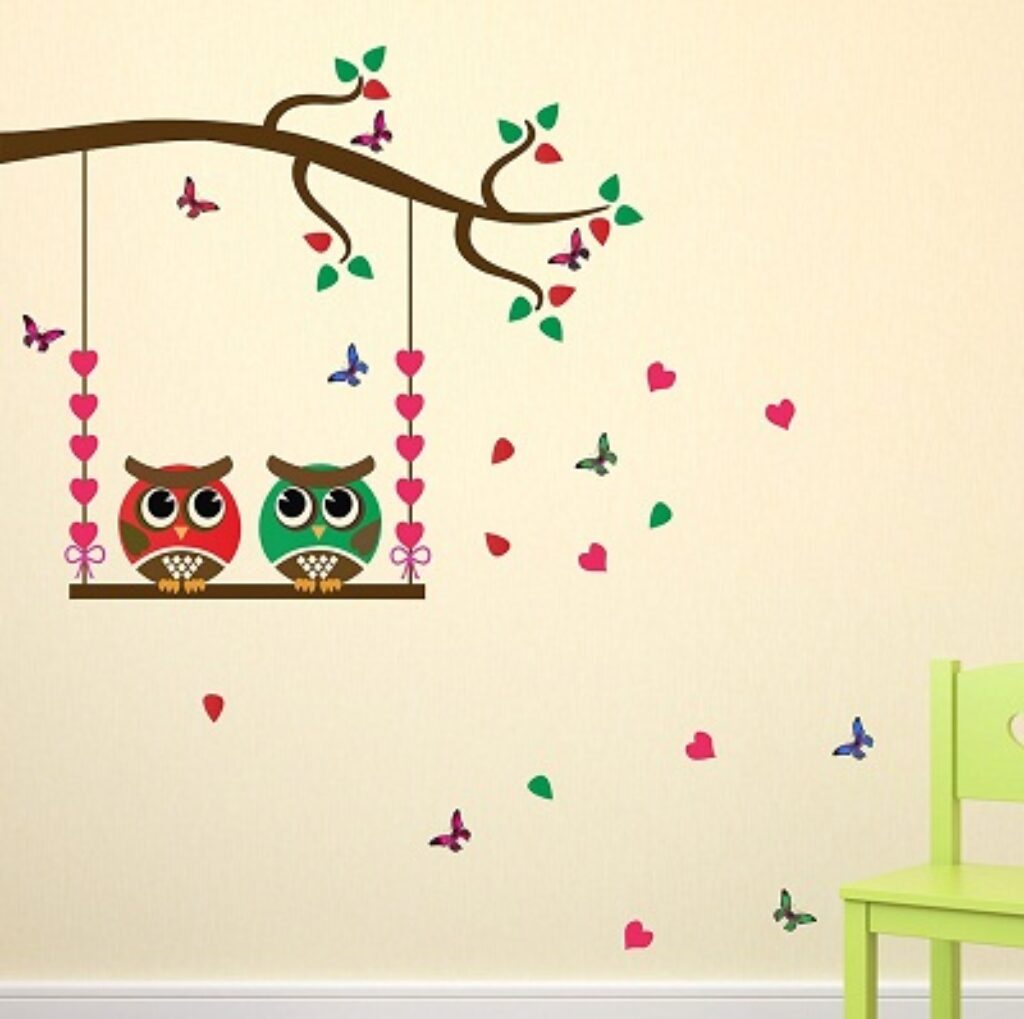 Wallstick " owl Couple with Hearts " wallstickers